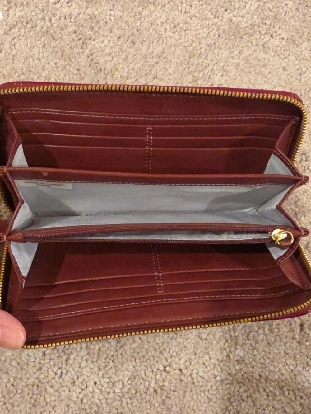 Coach Ashley Burgandy Ruched Zip-Around Wallet with Gold Logo - Picture 3 of 7